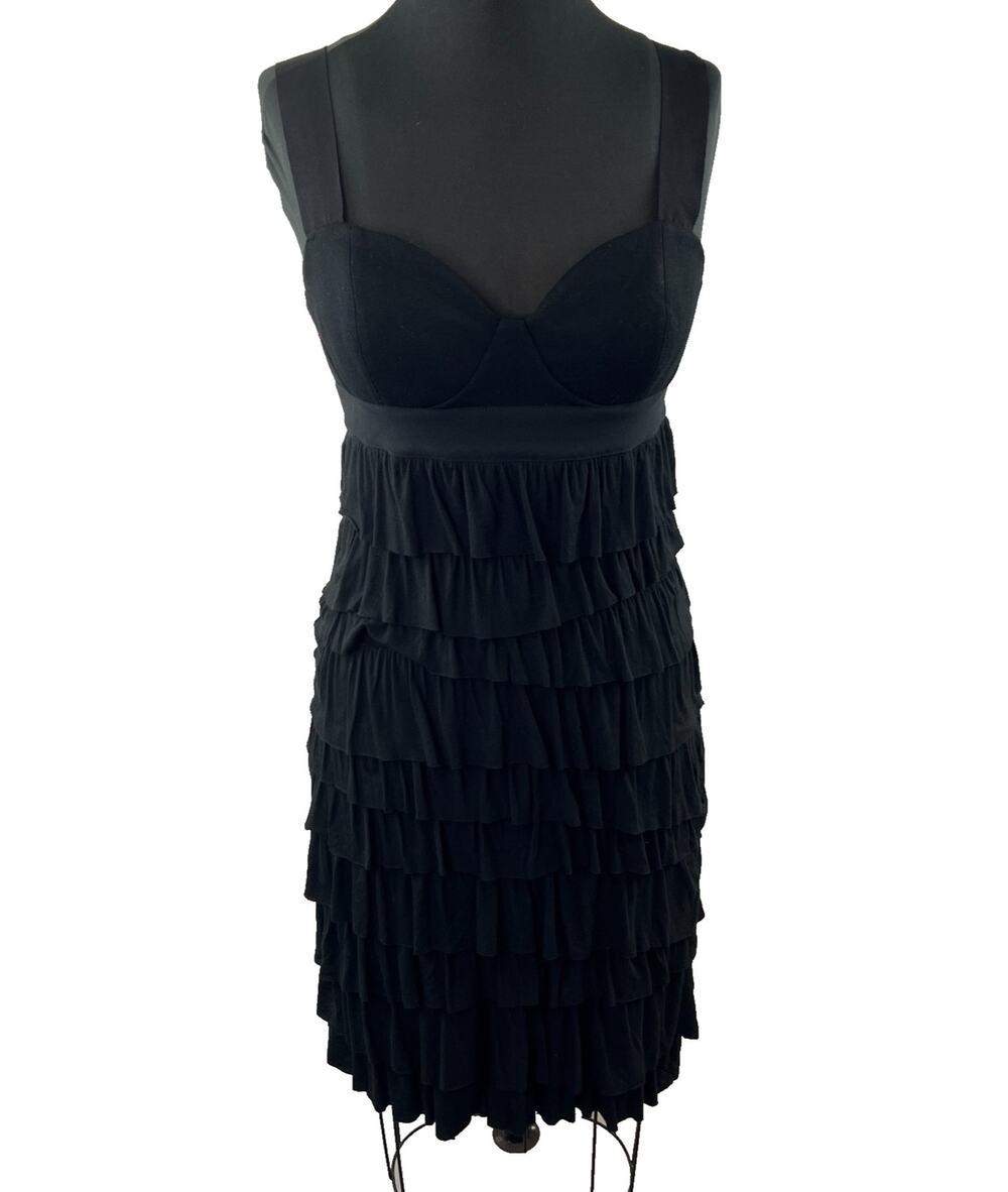 ANTHROPOLOGIE Bailey 44 Black Tiered Zipper Dress Ruffle Dress Size Medium M